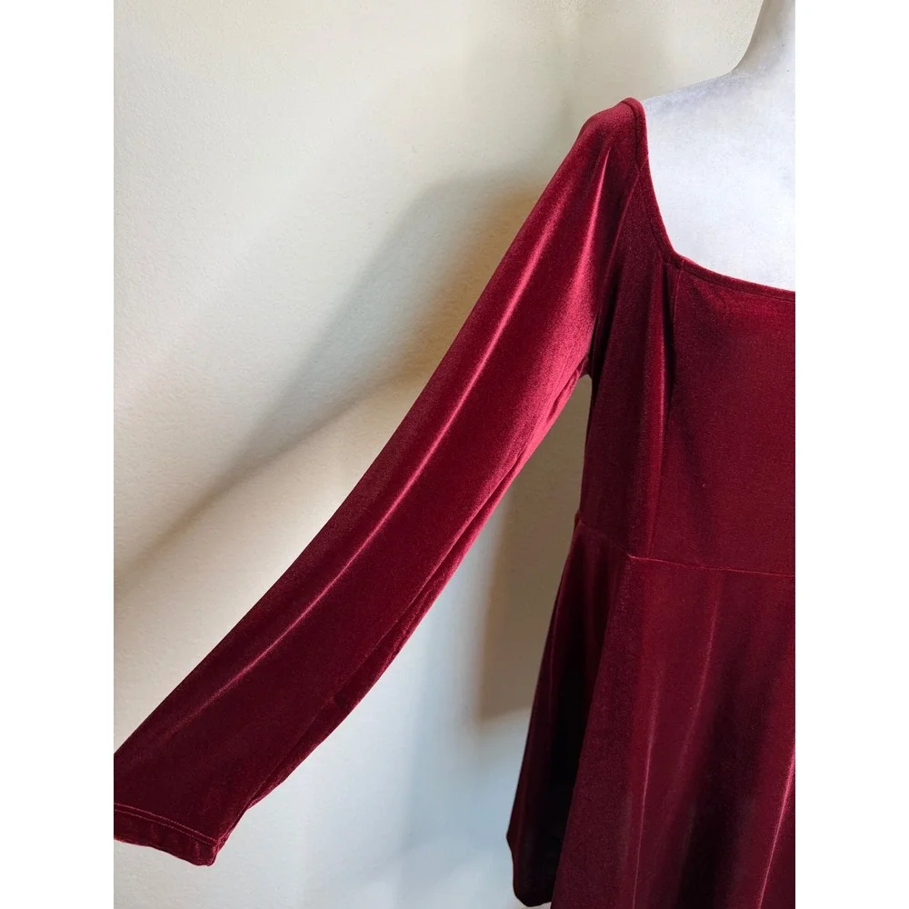 Old‎ Navy Red Velvet Mini Dress XL Fit Flare Square Neck Goth Whimsigoth